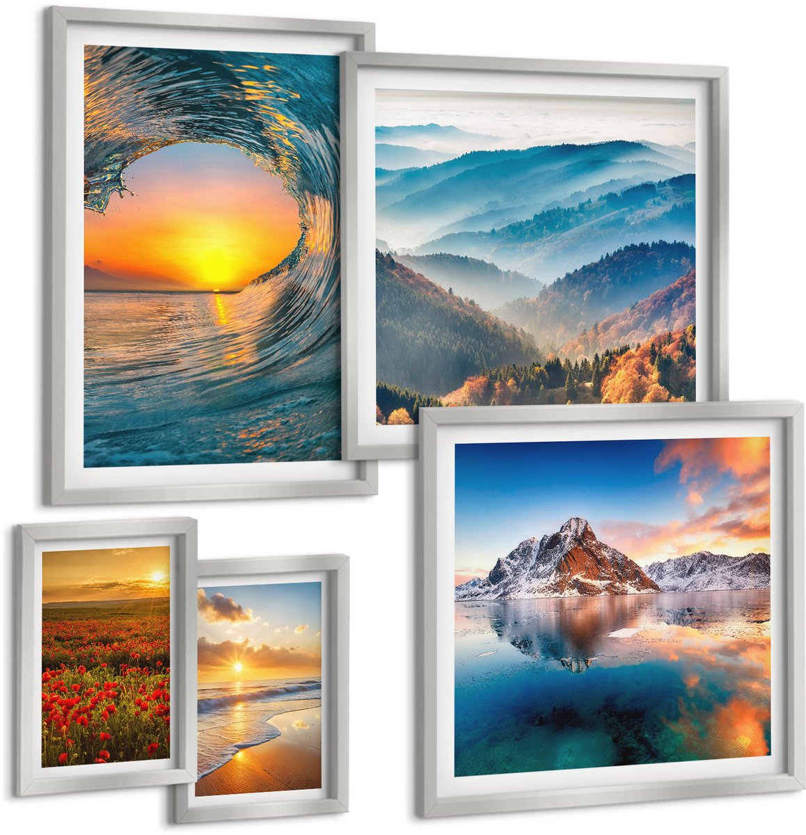 Coloray 5-Delige Schilderij Set - Berg- En Kustlandschappen Met Zonsondergang - 20 x 30 cm - Decoratieve Schilderijen - Woonkamer - Interieur - Muurdecoratie