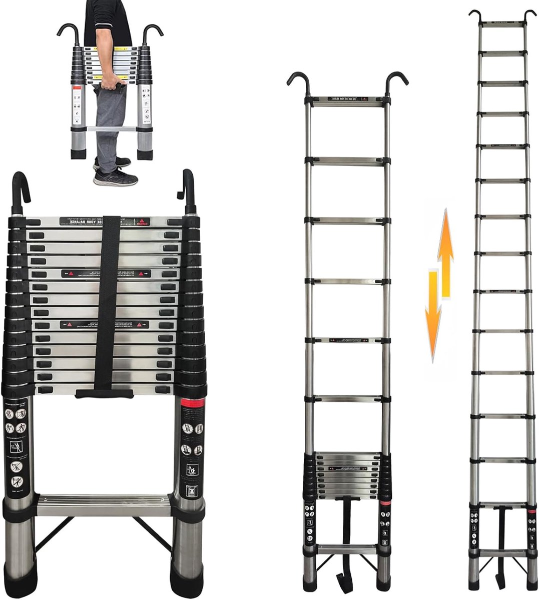 Telescopische ladder, vouwladder 5 m, multifunctionele belastbaar tot 150 kg, ladder voor tuin