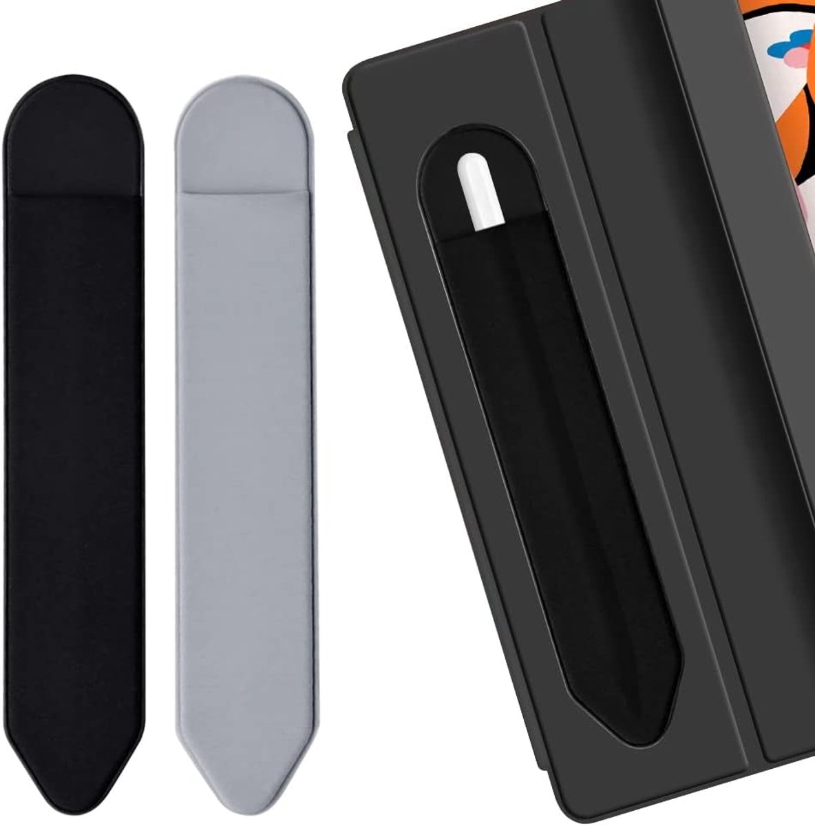 Hoes voor Apple Pencil (1e en 2e generatie) - 2 stuks pennenhoesjes voor Ipencil, potloodgreep accessoires, elastische PU stylus beschermhoezen met stickers, zwart en grijs