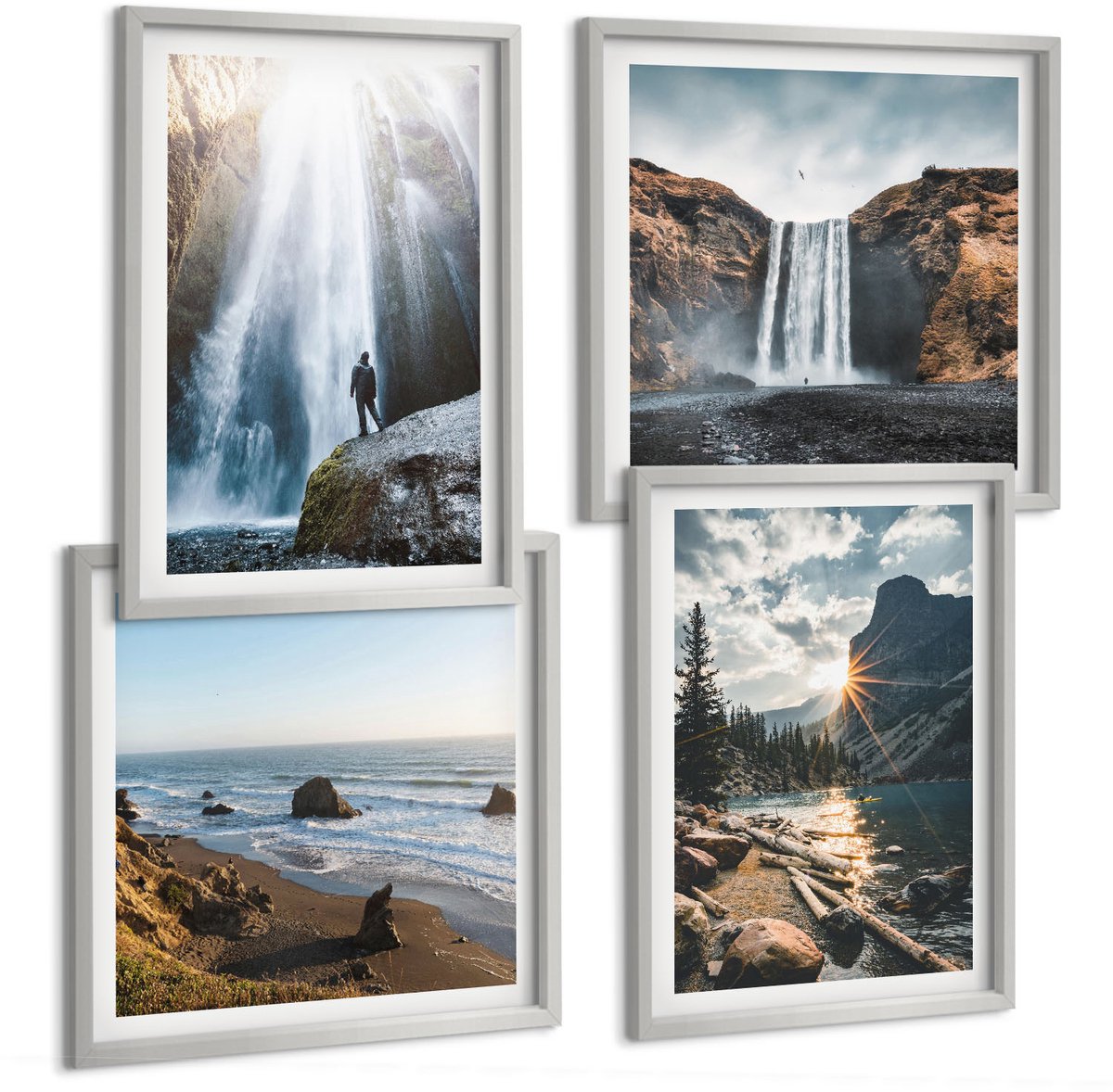 Coloray 4-Delige Schilderij Set - Watervallen In De Bergen Met Prachtige Natuurlijke Landschappen - 40 x 40 cm En 40 x 60 cm - Moderne Wanddecoratie - Woonkamer - Muurdecoratie