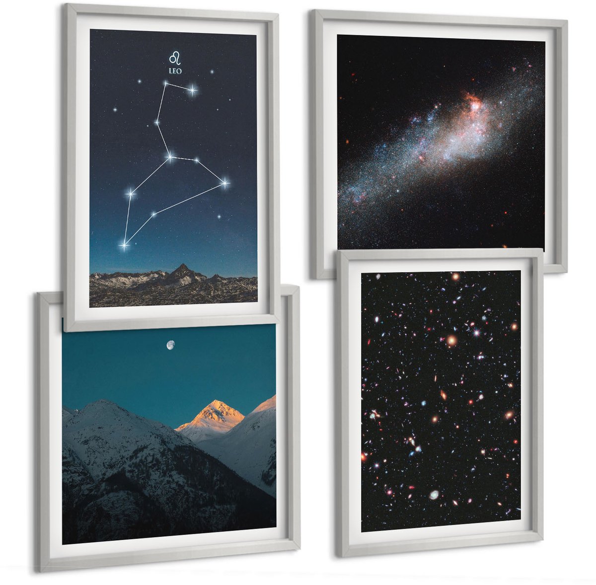 Coloray 4-Delige Schilderij Set - Sterrenbeeld Leeuw, Melkwegstelsel En De Ruimte - 40 x 40 cm En 40 x 60 cm - Stijlvolle Muurdecoratie - Slaapkamer