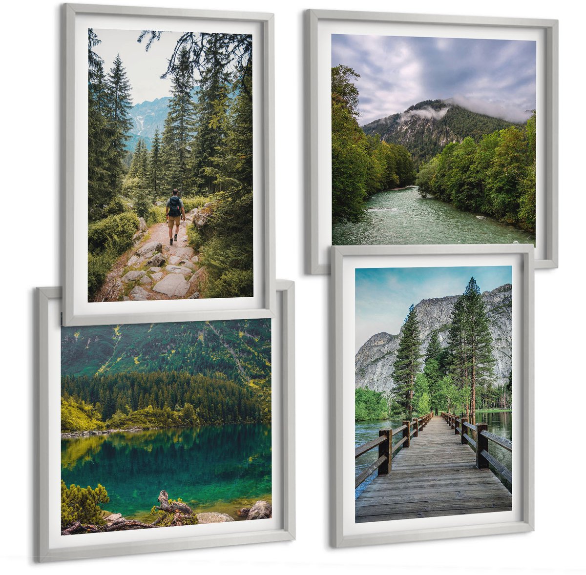 Coloray 4-Delige Schilderij Set - Bergen, Meren, Bossen En Paden In De Natuur - 40 x 40 cm En 40 x 60 cm - Decoratieve Muurdecoratie - Slaapkamer - Decoratieve Schilderijen