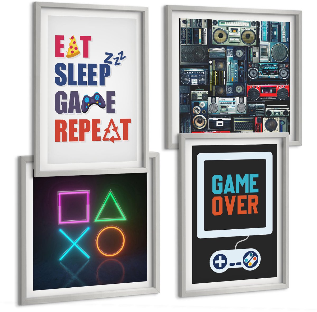 Coloray 4-Delige Schilderij Set - Ondertitels Voor Gamers Met Een Entertainmentthema - 40 x 40 cm En 40 x 60 cm - Stijlvolle Wanddecoratie - Interieur - Moderne Wanddecoratie