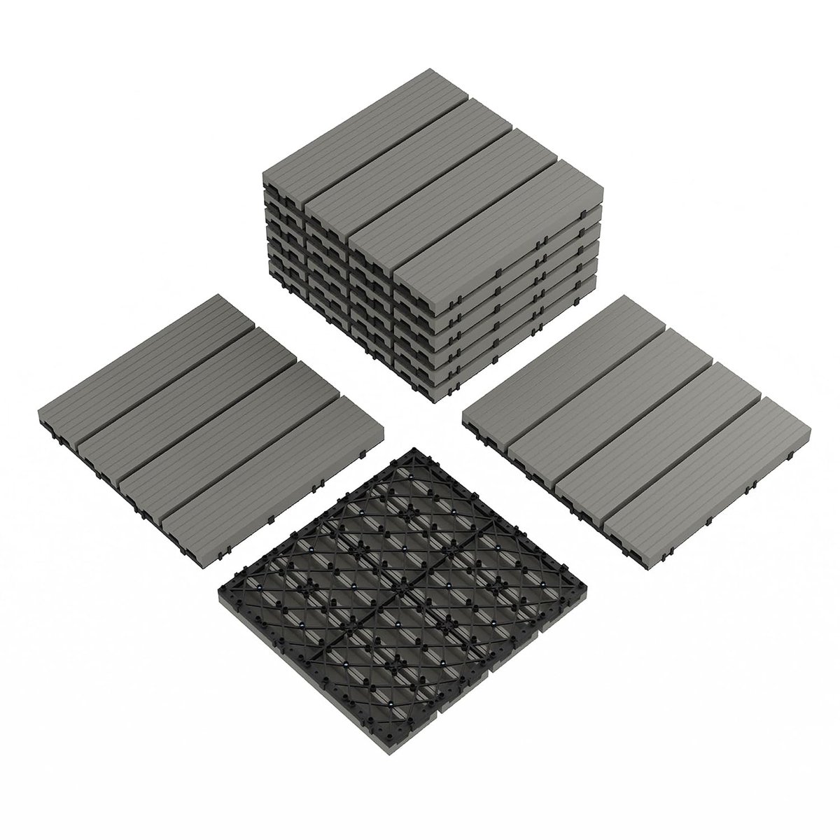 9 Stuks Kliktegels voor Balkon & Terras - Kunststof Vlonders 30x30 cm - Anti-Slip & Waterdoorlatend - Onderhoudsvrij - grijs