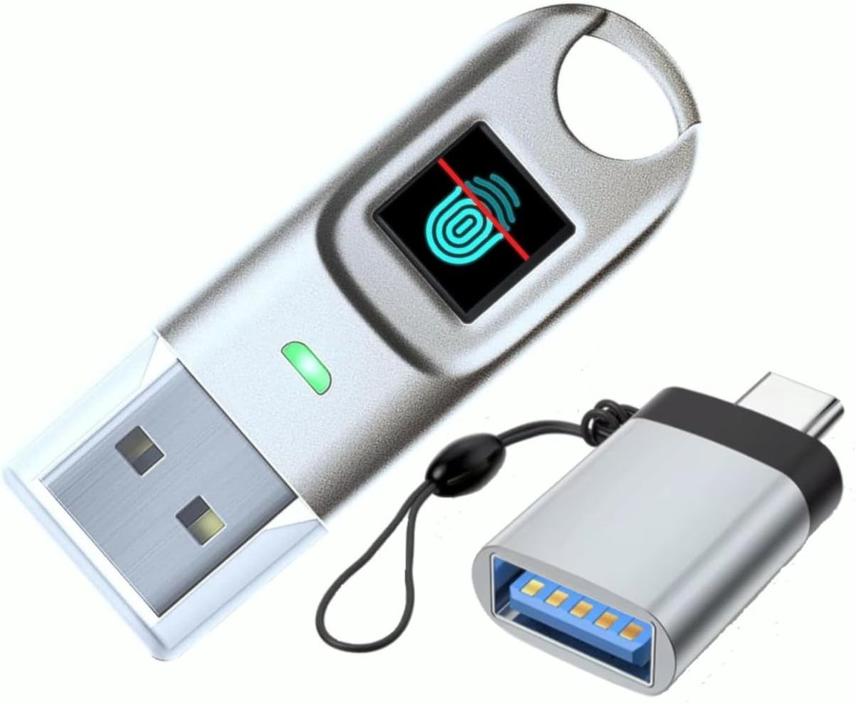 USB-sleutel en digitale ChipNet FIDO2 ID BioPass, hoge veiligheid, beschermd door vingerafdrukken, Spaans bedrijf met persoonlijke ondersteuning, zilver metallic