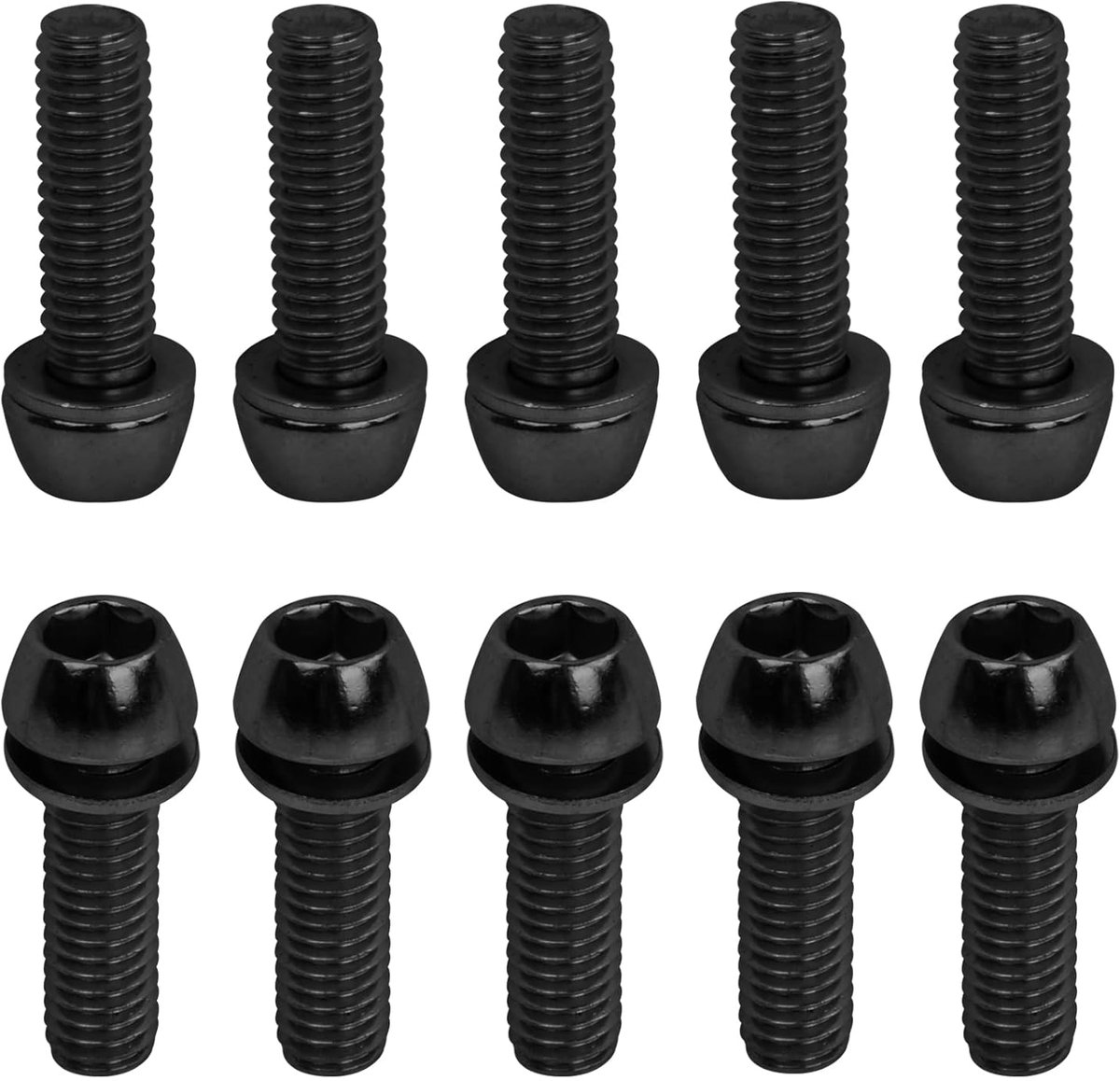 10 stuks fiets stuurpenbouten, M6 x 20 mm fietskegelschroeven met sluitringen, fiets stuurpenbouten, fietsschachtschroeven, kegelkopschroef voor mountainbike (zwart)