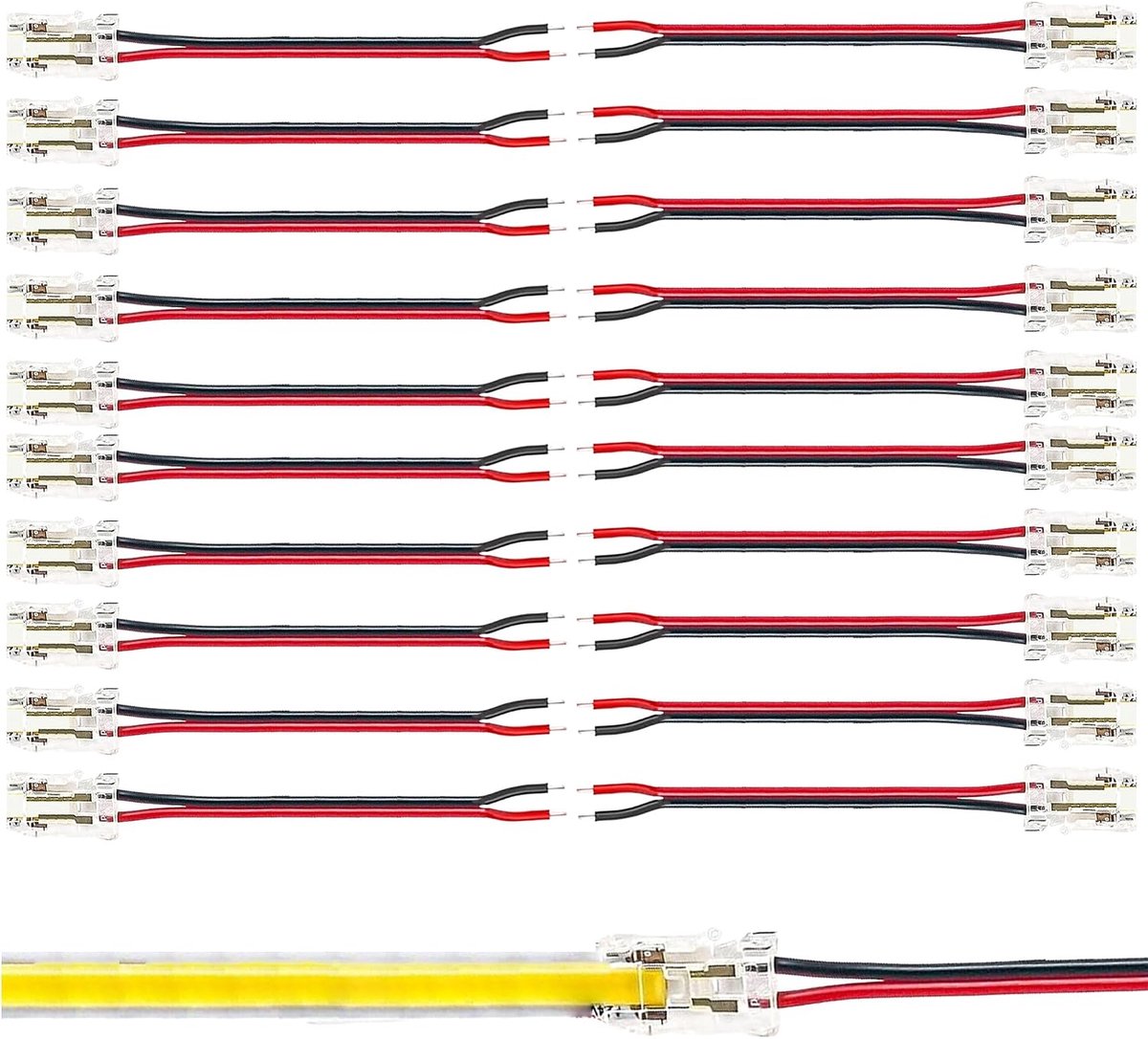 8mm 2Pin 20 Packs Packs onderdelen COB Led strip connector, slim, towel connector + 10cm kabel monochrome 5V/12V/24V lichtstrip, transparante terminal, beveiligde verbinding.