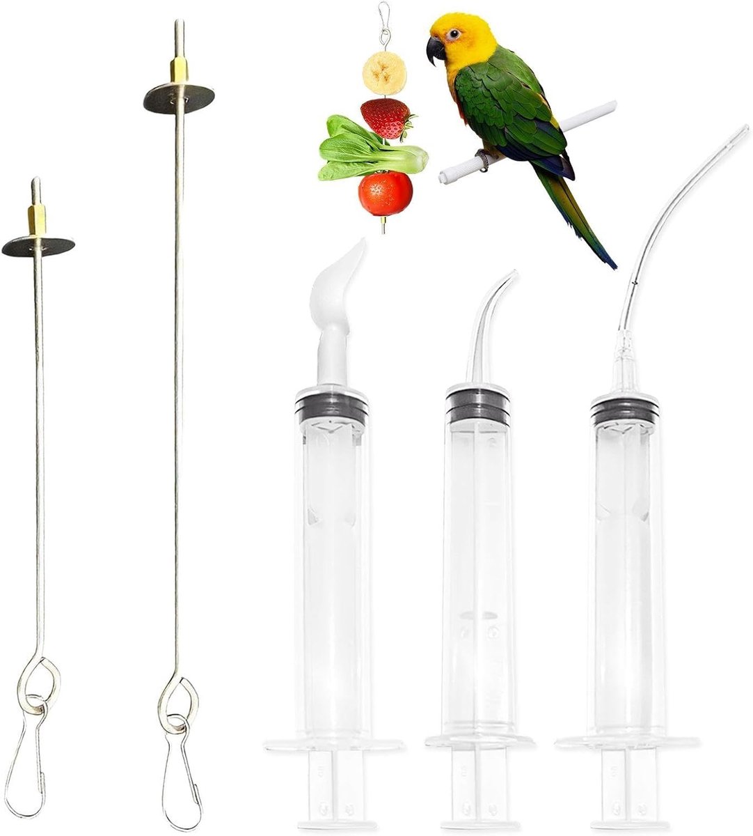 2 Stuks Roestvrijstalen Vogelvoeders En 3 Stukken Vogelvoer, Huisdierfruitvork, Vogelkooi -Accessoires, Voedingsgereedschap Voor Jonge Vogels.