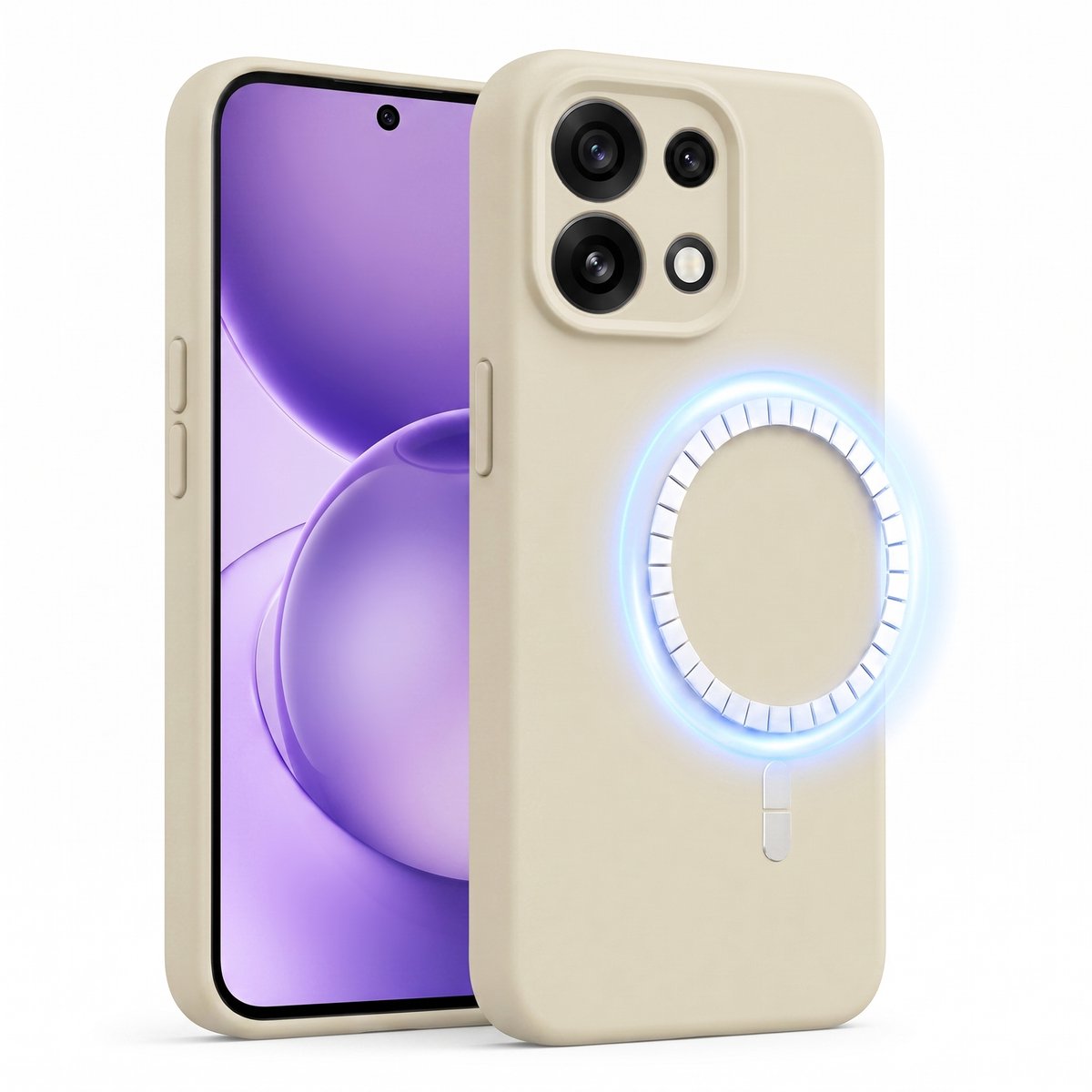 Hoesje geschikt voor Oppo Reno 16 Pro - Hoesje geschikt voor Magsafe - Draadloos opladen - Gehard Glas - Creme