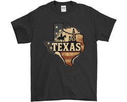 Texas Shirt – TEXAS in Amerikaanse Vlag – Cowboy en Oliepomp Design – Unisex T-Shirt voor Dames & Heren – Origineel Cadeau