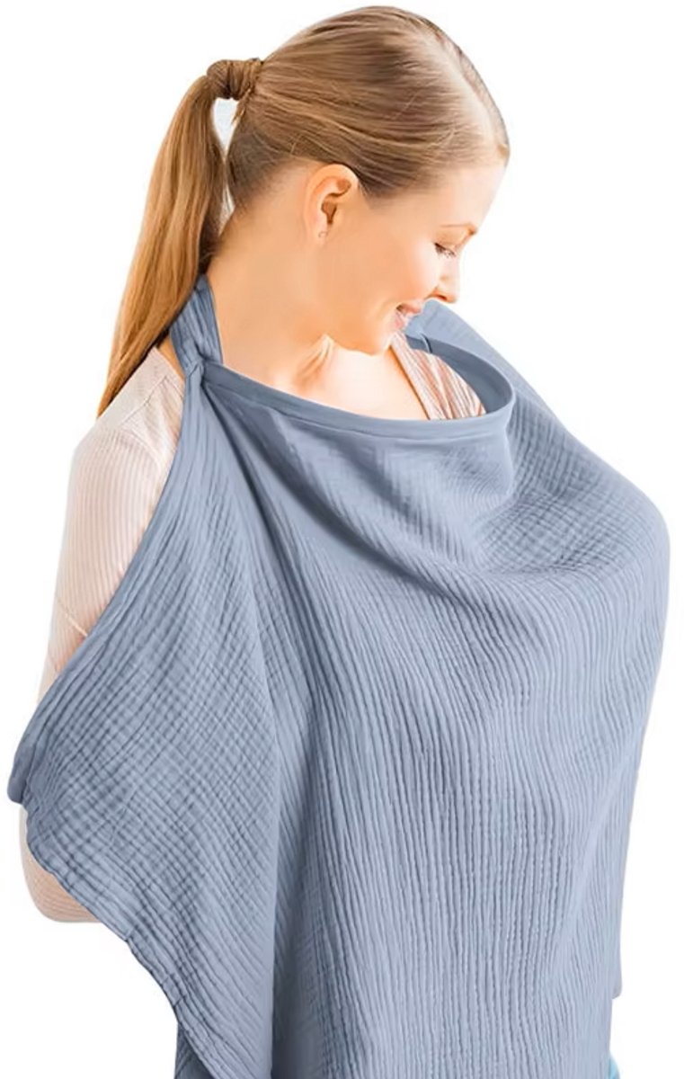 Verstelbare Borstvoedingsdoek | Blauw | Voedingsdoek | Uitwasbaar | Mousseline | Ademend