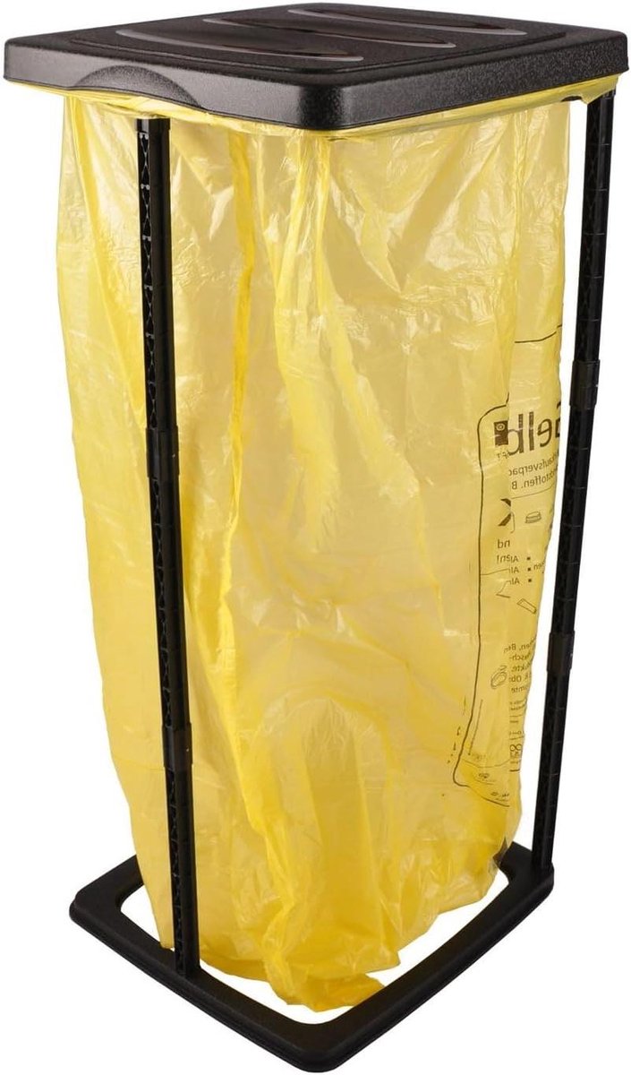 Afvalzakhouder - Vuilniszakstandaard - Afval scheiden - Met deksel - 60 liter - Zwart