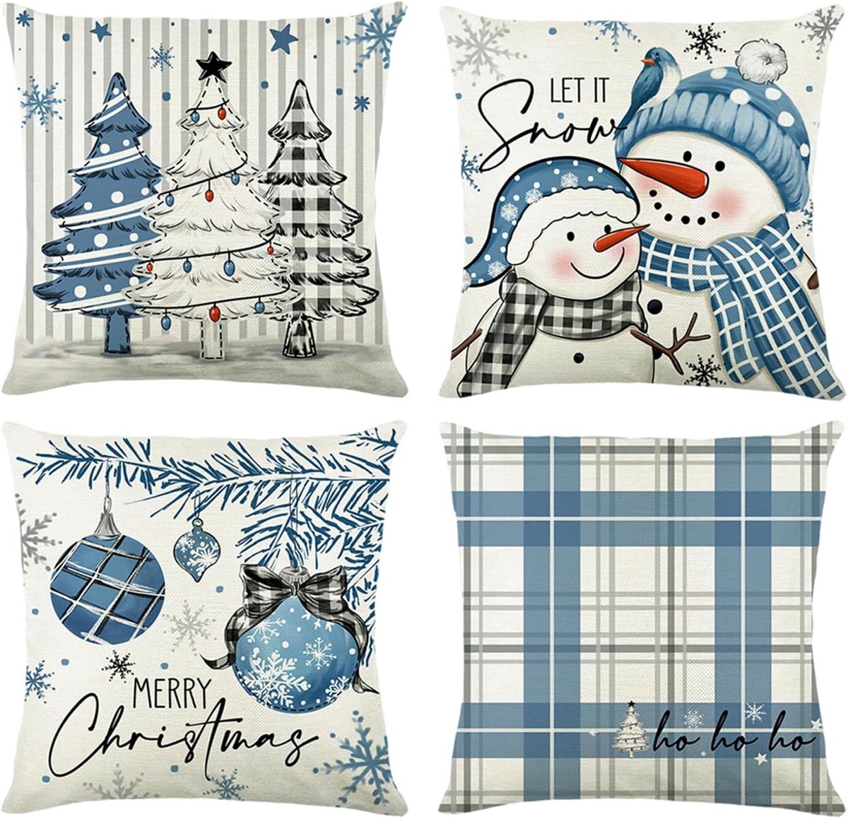 Kerst Kussenhoezen Set van 4 - Linnen Kussens 45x45 cm voor Feestelijke Decoratie