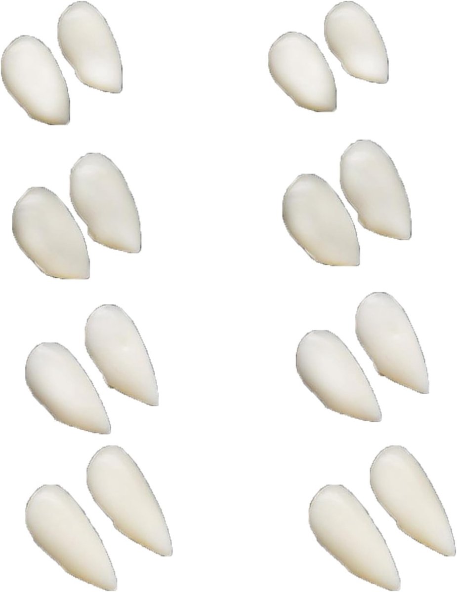 8 Paar Glow-in-the-Dark Vampiertanden voor Halloween, Cosplay en Feestaccessoires - Diverse Maten 13mm, 15mm, 17mm, 19mm