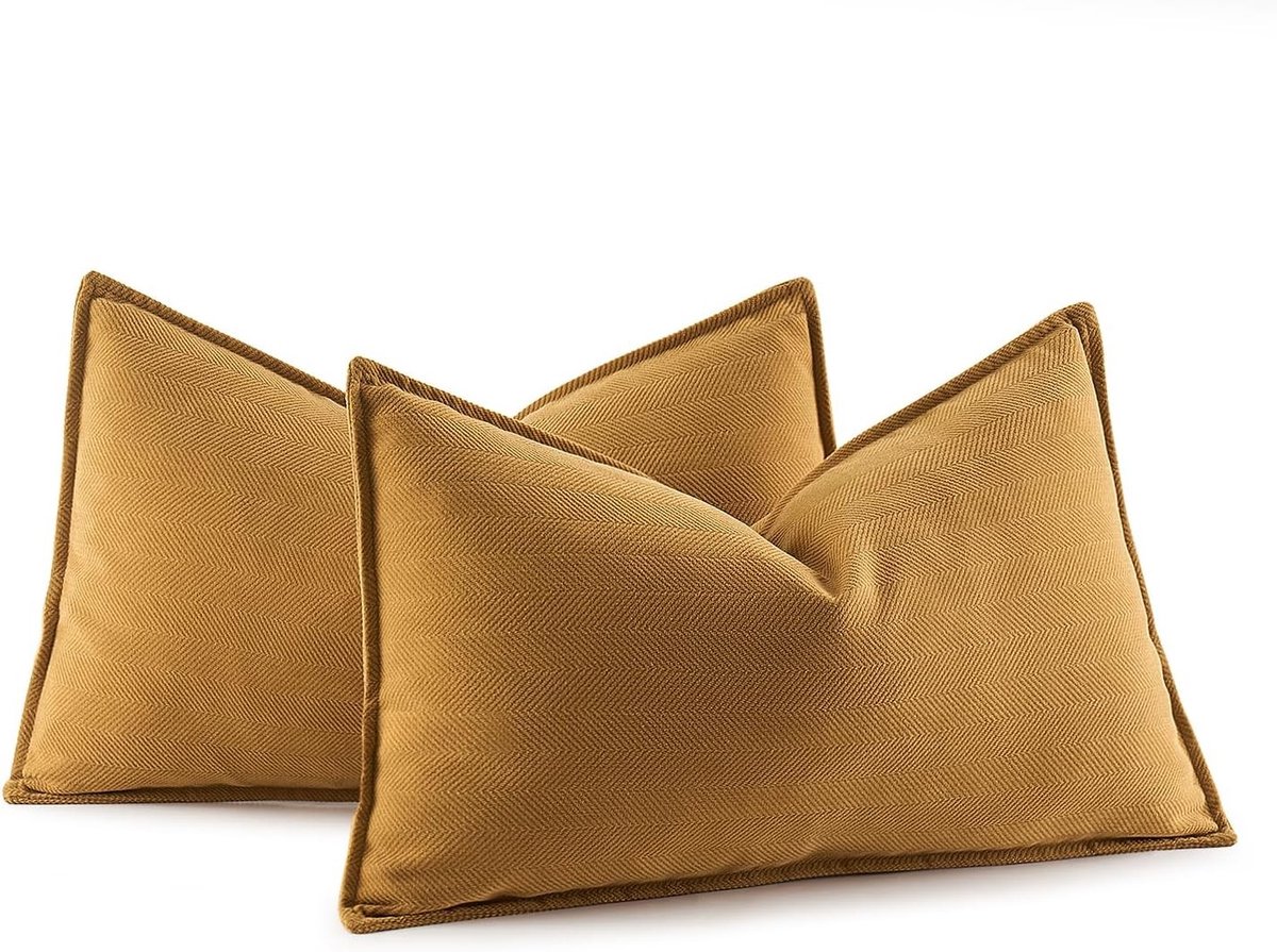 Set van 2 Kussenhoezen 30 x 50 cm, Chenille Kussenhoezen voor Sofa, Decoratieve Kussens voor Woonkamer met Elegante Ontwerp in Turmeric