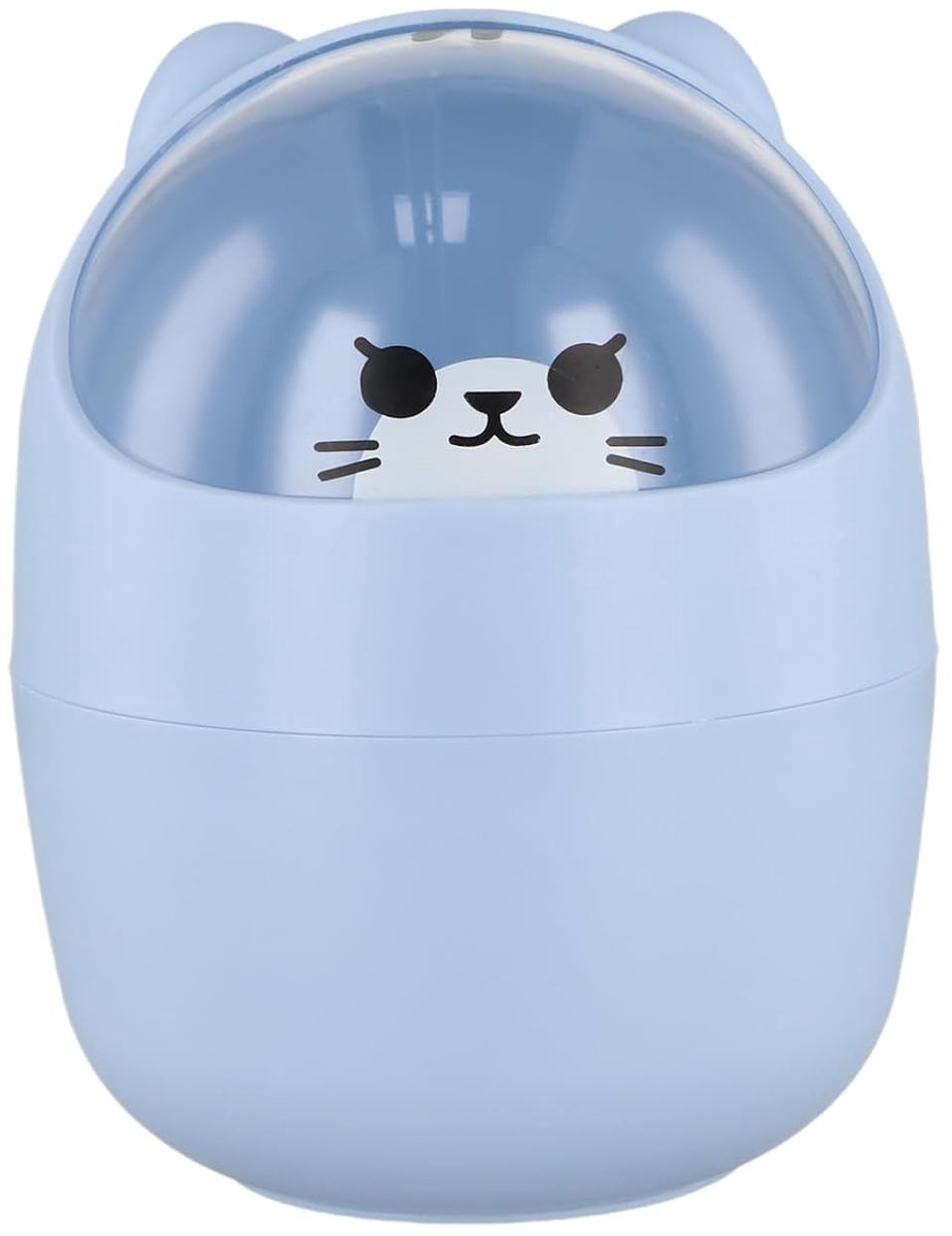 Bureau prullenbak - Schattig berenontwerp - Met deksel - Kunststof - Blauw