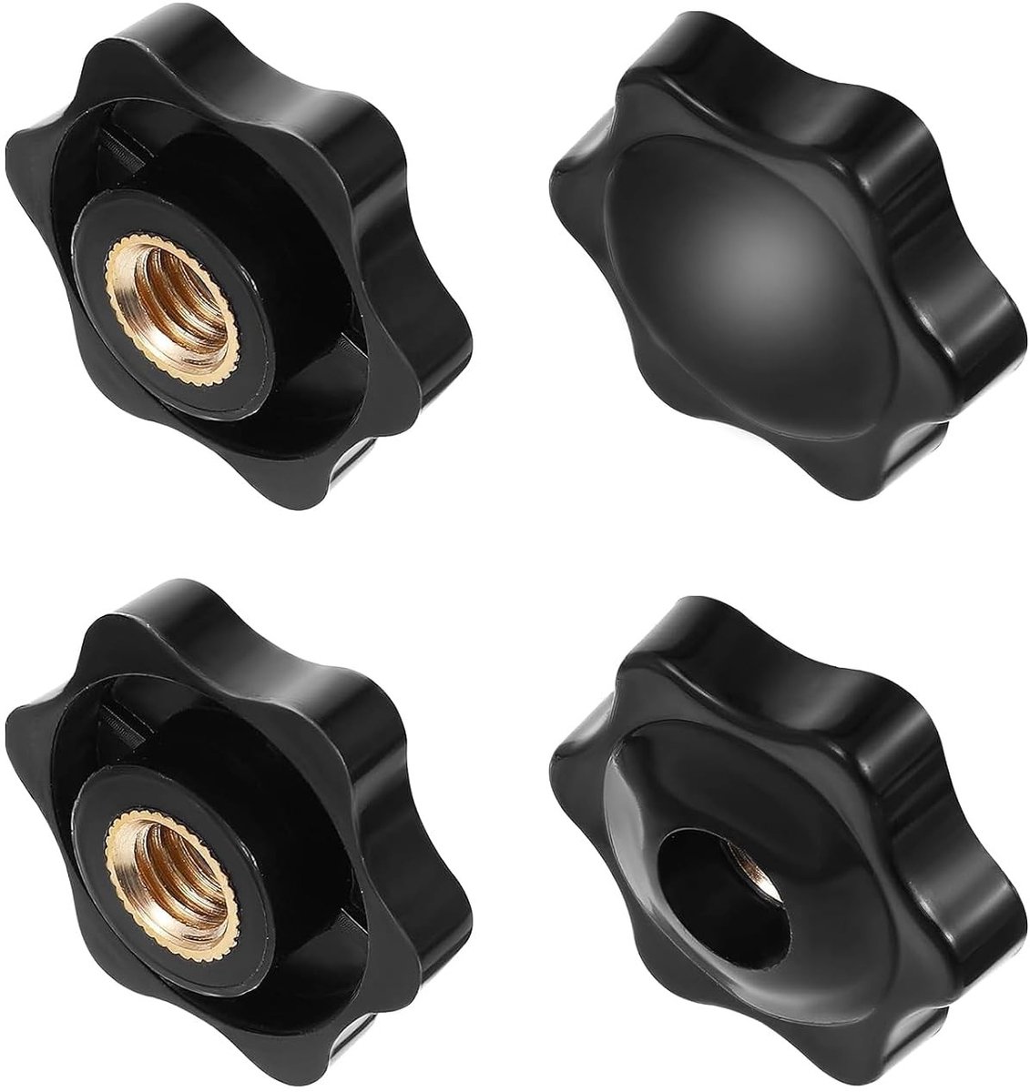 Set van 4 M8 Ster Grip Moeren met Draadbus, Knopmoer en Vrouwelijke Draadklem voor Mechanische Toepassingen, Meubilair en Elektronische Apparatuur, Zwart