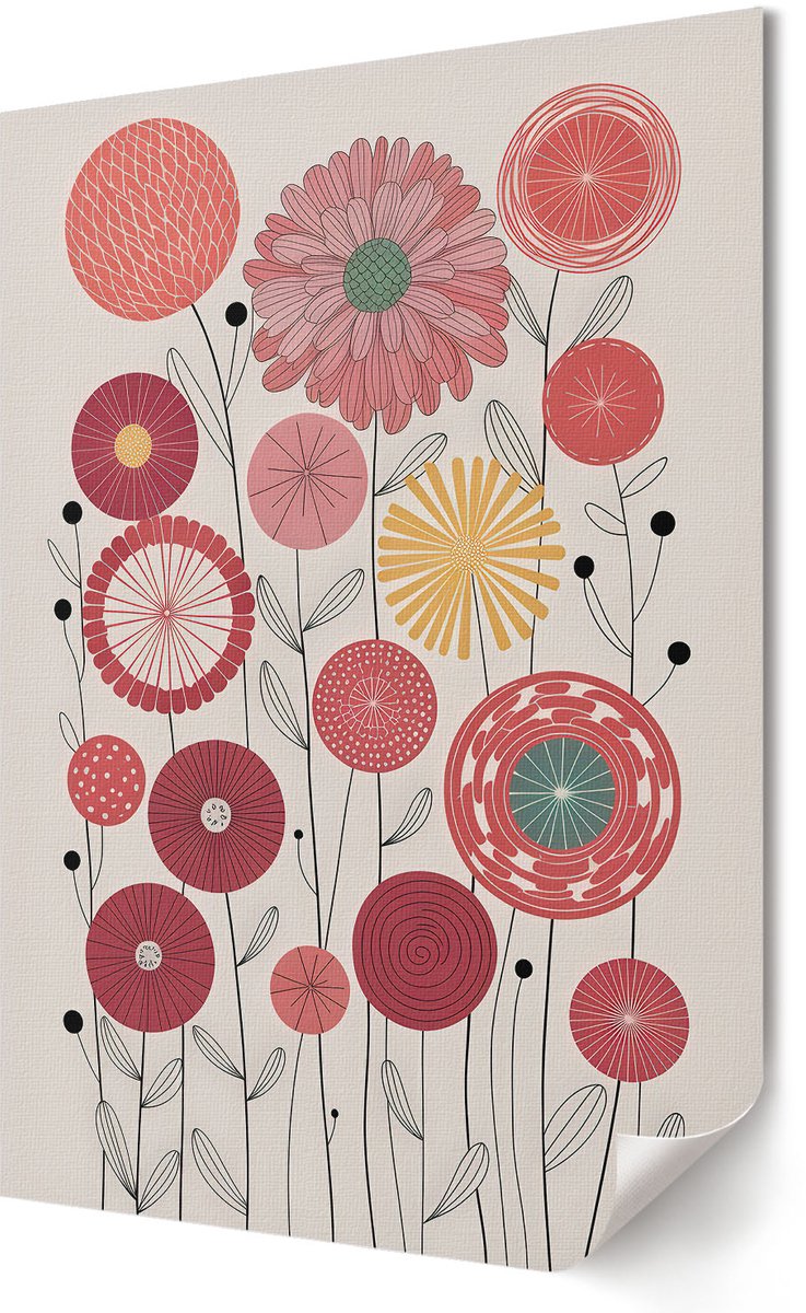 Coloray Canvas Poster Polycanvas - Illustratie Van Bloemen, Illustratie - 210 x 297 mm - Roze Decoratie - Rechthoek - Wandkunst - Woonkamer, Slaapkamer, Kantoor - Kinder