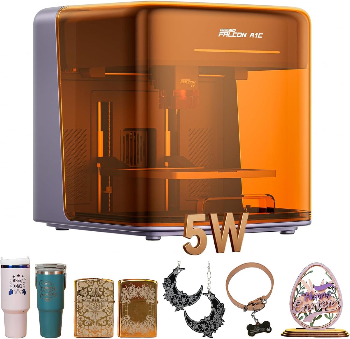 Creality Falcon A1C 5W Laser Graveermachine - 15x15 cm Graveren - Klasse 1 AI-lasergraveermachine met autofocus en camera - 15.000 mm/min - compatibel met 3 laserkoppen - Lasergraveerder - Lasersnijmachine voor hout, metaal, acryl en meer