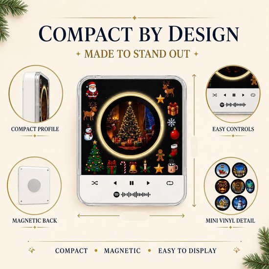 Kerst Muziek Magneten Voor Koelkast - Met LED-licht & 9 NFC Mini Vinylplaten - Muziekdoos Kit - USB-Oplaadbaar - Complete NFC-discspeler voor vinylliefhebbers - herbruikbaar decor voor kerstdecoraties, keuken en feest - Kersteditie 03 — afbeelding 3