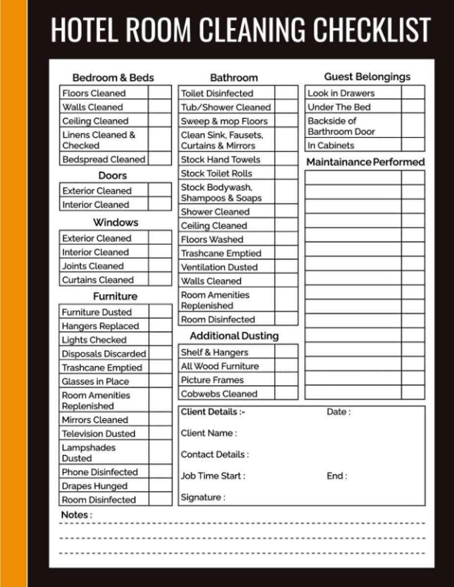 Hotel Room Cleaning Checklist - ShopVlot