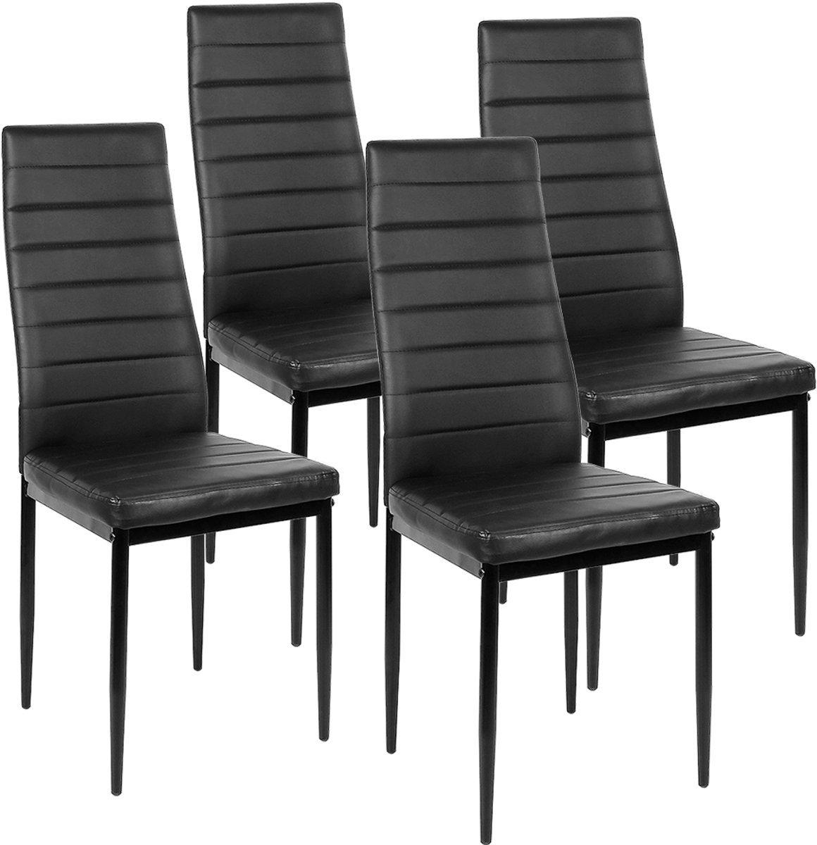 M-Goods Eetkamerstoelen Set van 4 - Zwarte Eetkamerstoel - Synthetisch Leer - Modern Design - Hoge Rugleuning
