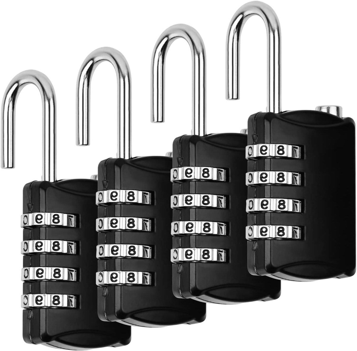 Hangslot met cijfercode - Cijferslot set - Kluisjes Beveiligen - 10.000 Combinaties - 4 stuks - Zwart
