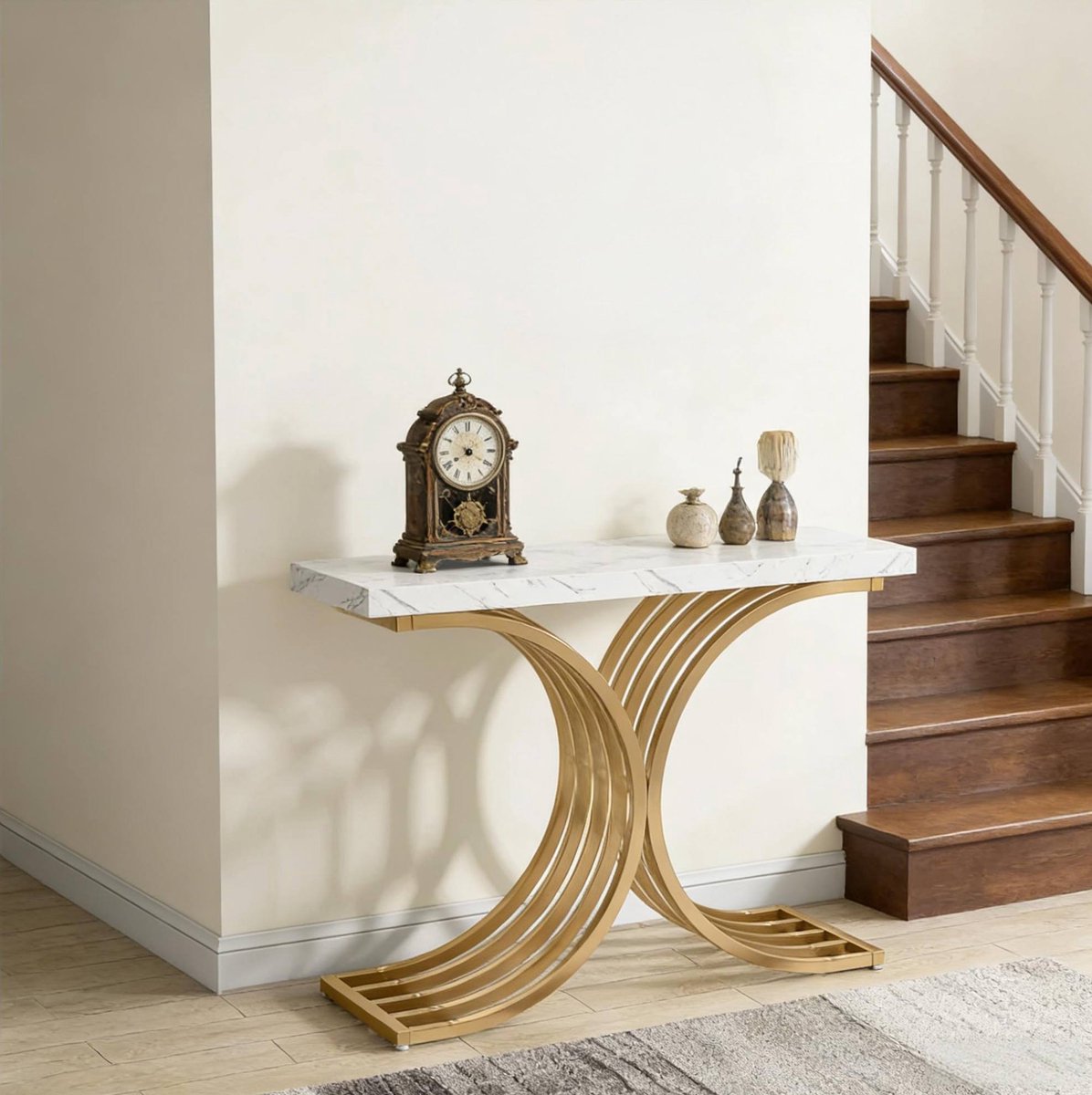 MODFU - Sidetable - Rechthoekig - Marmerlook - Goud Wit