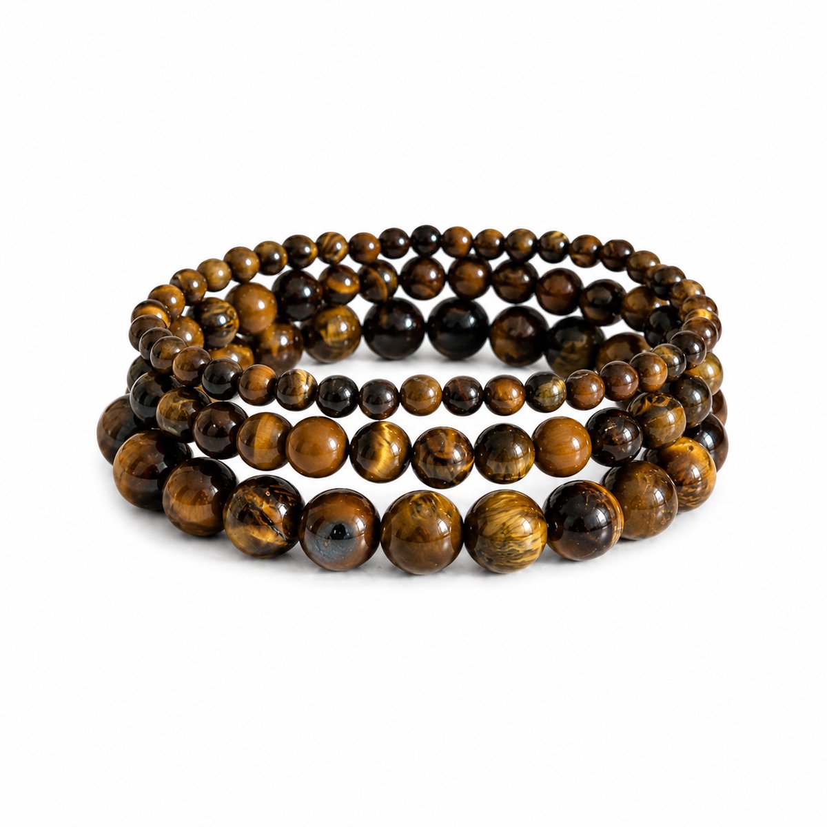 Luxamore® Kralenarmband Dames – Armbandenset 3-Delig Bruin – Tijgeroog Natuursteen Kralen – Elastische Armbandjes Dames – Dames Sieraden – Cadeau voor Haar