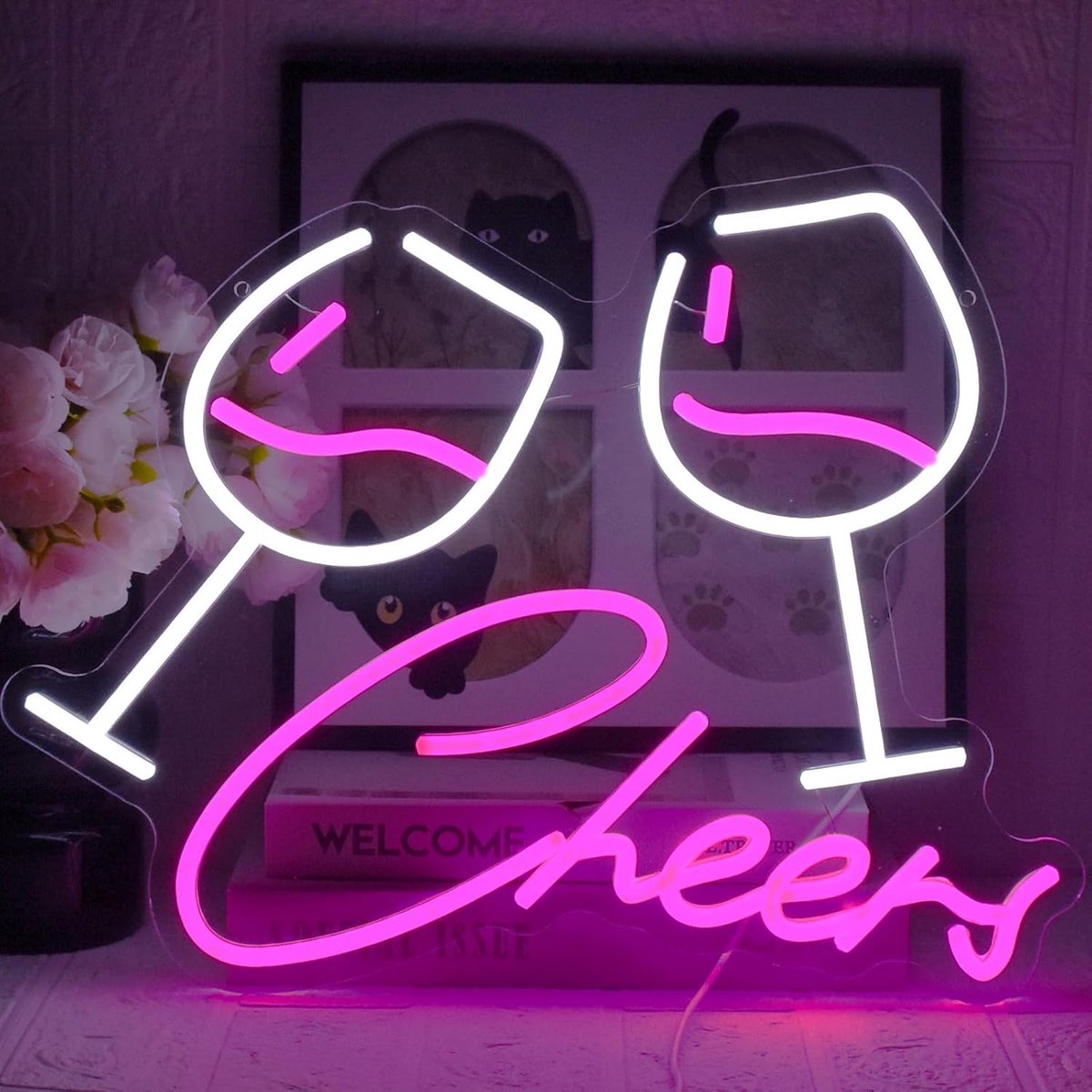 Cheers Neonbord - Roze en Wit - 43,5 x 33 cm - USB Aangedreven LED Neon Licht - Voor Feest en Decoratie