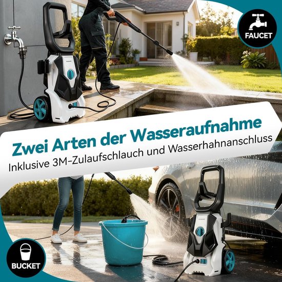 Hogedrukreiniger Elektrisch - Krachtige reiniger - Auto's en Terrassen Reinigen - Verstelbaar Mondstuk - 100 Bar Druk - Zwart — afbeelding 4