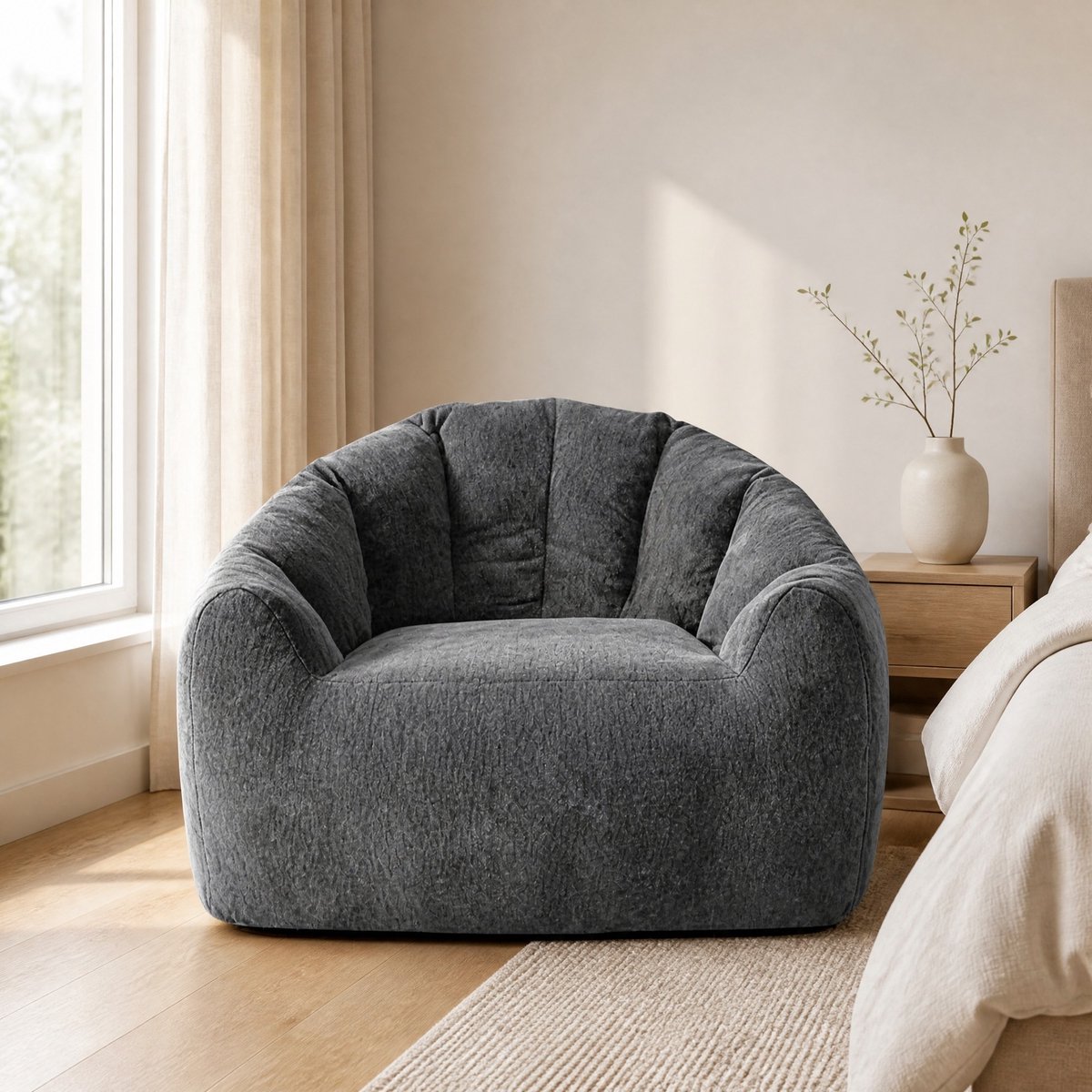 MODFU - Zitzak - Ergonomisch Rond - Met Rugleuning - Indoor - Grijs - Flanel