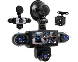 360° Dashcam voor Auto, 5 Camera's 1080P met 3-inch Scherm, voor-, achter-, binnen- en zijcamera's, Loop-opname, Nachtzicht, Bewegingsdetectie, 24-uurs Parkeermodus en Achteruitrijhulp