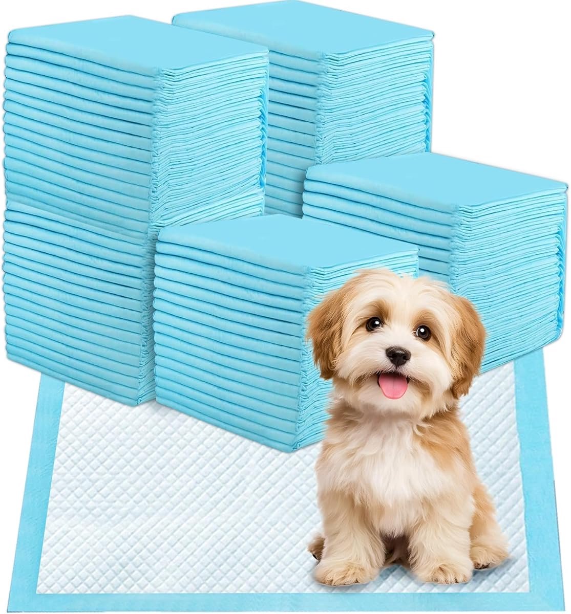 Honden Trainingsmatten - Puppy Plasmatten 60 × 60 cm - 6-Laagse Lekbescherming - Sterk Absorberende SAP-Kern - Geurcontrole - 100 Wegwerpmatten - Voor Puppy's, Volwassen Honden, Bench, Auto en Reizen