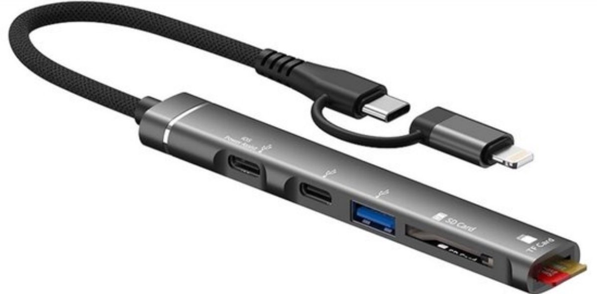 casalora® - USB C Hub Adapter-USB C + Lightning naar USB vrouwelijke adapter-met SD/TF-kaartlezer/PD-snelladen-Geschikt voor iPhone 14/13/12, de meeste Type-C-telefoons, iPad Pro, laptops