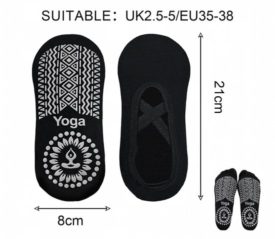 Antislip yogasokken - Set van 2 paar - Trainingssokken voor dames en meisjes - One-size sokken voor op de vloer - Antislipontwerp met bandjes - Voor pilates, dans en fitness - 2 Zwart — afbeelding 5