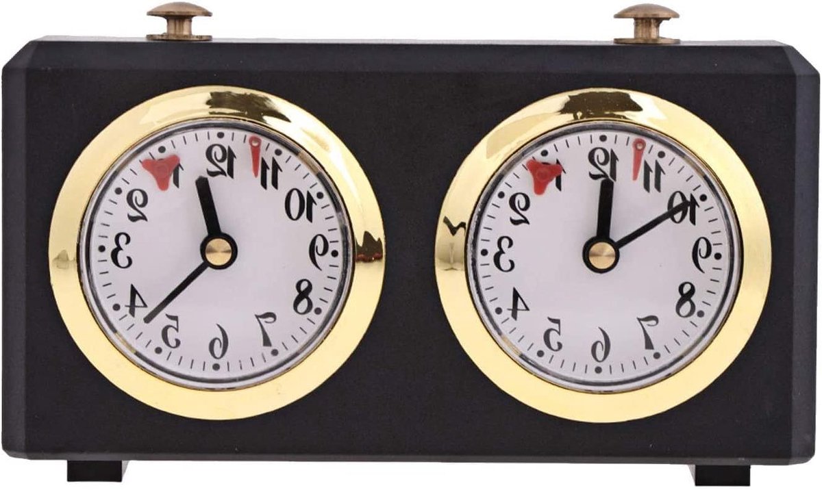 Schaakklok Analoog - Mechanische Timer - Wedstrijd Tijdwaarneming - Geen Batterijen Nodig - 15x9x5.5 cm - Zwart