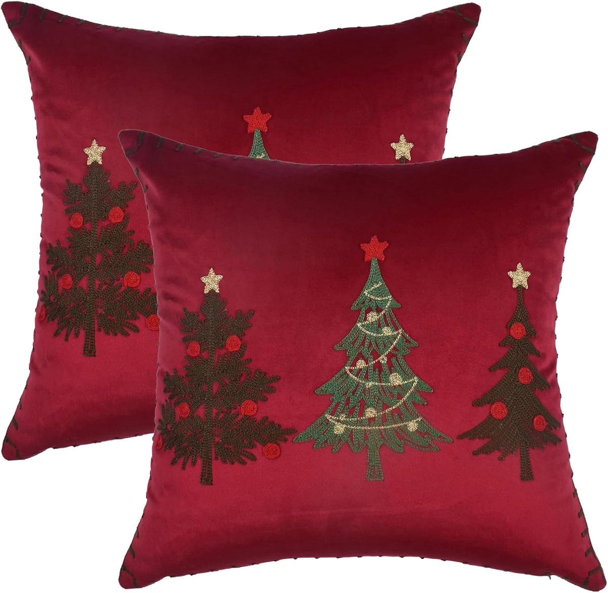 Flintry Set van 2 Kerst Kussenhoes - Kussenhoes 45 x 45 - Kussensloop - Kerstdecoratie - Rood - Geschikt voor banken, woonkamers, bedden, auto's - Kusseninleg niet inbegrepen