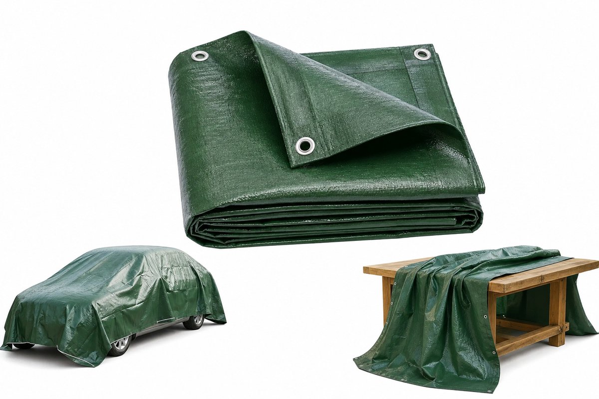 Veya Afdekzeil 6 x 8 meter - Afdekzeil tuinmeubelen - Groen - Bevestigingsogen - Scheurvast - Voor tuin, auto, aanhanger & meubels