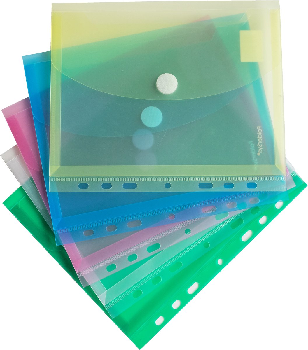 Foldersys enveloptas A5 PP assorti met stretchplooi en klittenbandsluiting 10 stuks