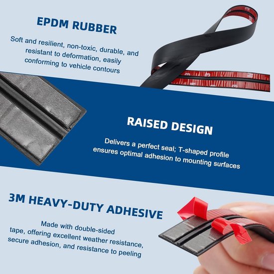 Rubberen afdichting 4 m voor voorruit, T-vormige afdichtingsstrips, zelfklevend, randbescherming, waterdicht en geluidsisolatie voor auto en bovenlichten (14 mm)