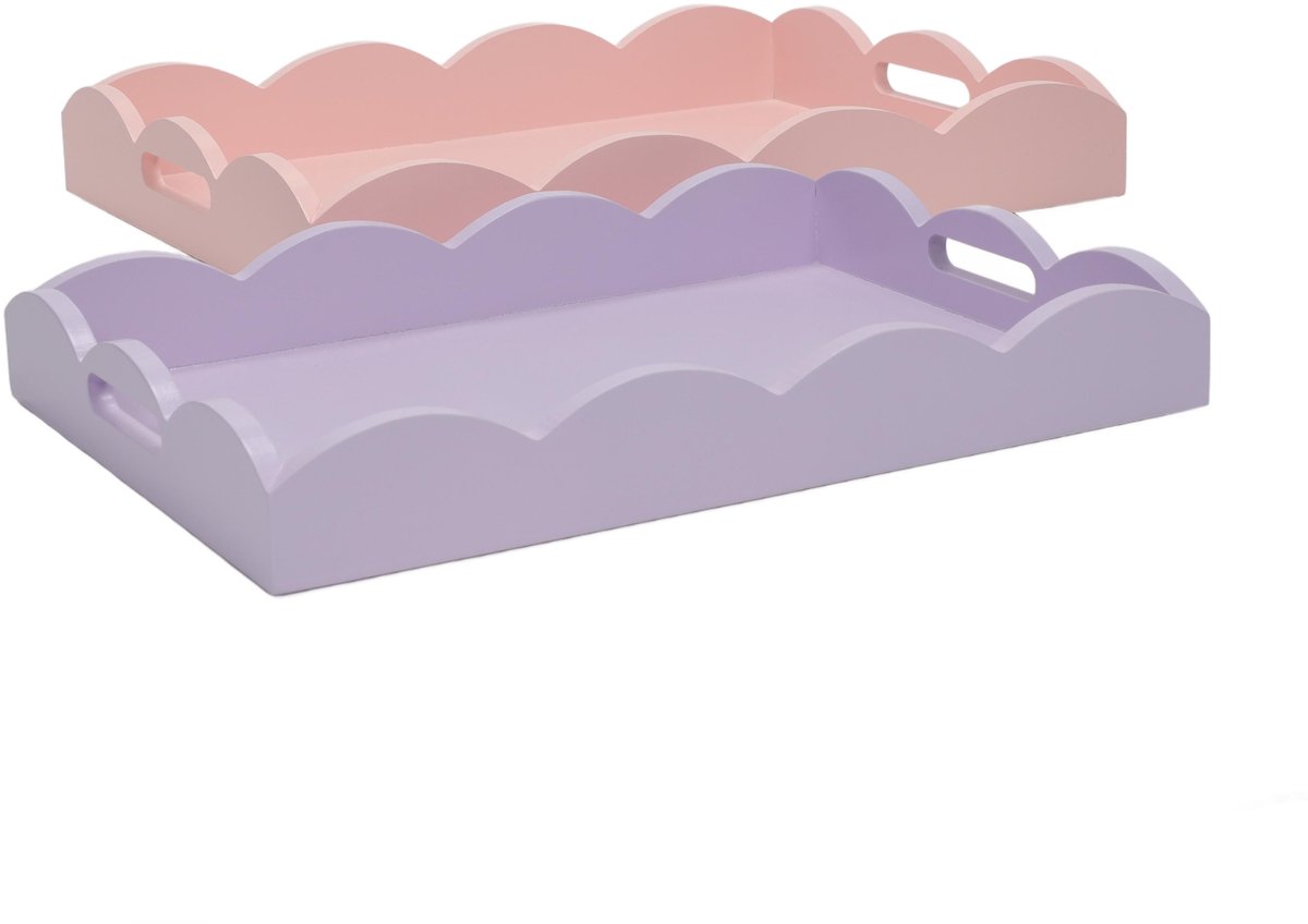 Set van 2 houten pastelkleurige dienbladen, matte afwerking
