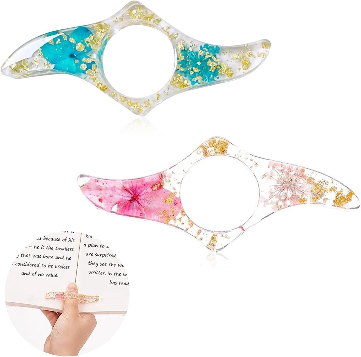 Set van 2 Dried Flower Boekpagina Houders, Puntvormige Boeksteun en Duim Bookmark voor Onderwijs en Boekenliefhebbers