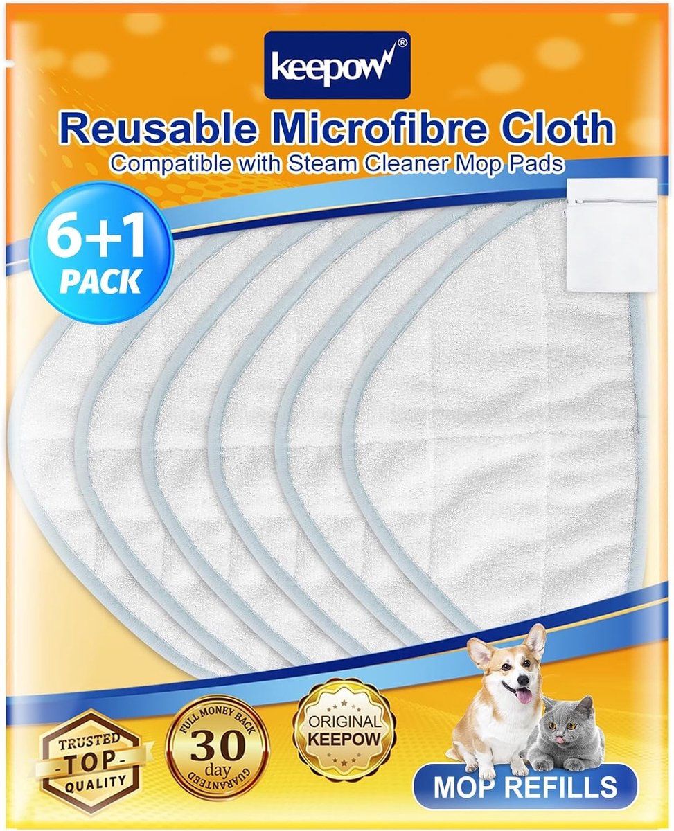 Set van 6 Herbruikbare Stoommop Pads met Waszak voor Stoomreinigers, Vervangende Mop Pads Geschikt voor Diverse Stoomreinigers en Accessoires