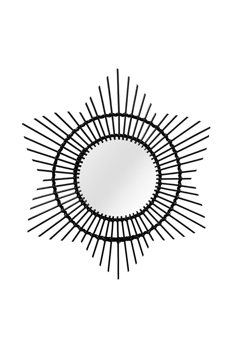Padiro wandspiegel 70 x 70 x 2 cm - zwart - rotan - zonvormig rotan frame