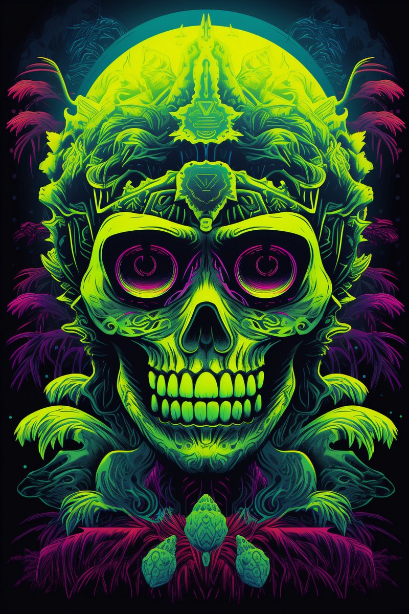 Neon Groen Skelet - Skelet - Neon - Punk - Groene Pop - posters - formaat 70x100cm - Wanddecoratie - L1811BY