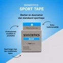 Skinestics Sport Tape blauw, 2-weg katoen, met tekst over sterkte en duurzaamheid.