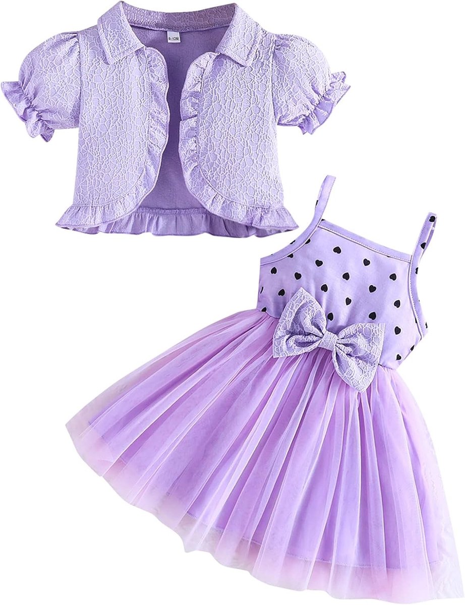 Zomerjurk voor Meisjes met Cardigan - Mouwloze Tutu Jurk met Korte Mouwen en Rimpels voor Baby's