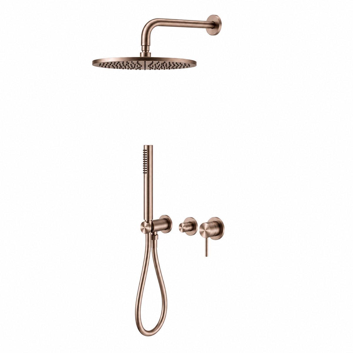 Owen & Finch Complete Inbouw Regendoucheset Ø300mm | Geborsteld Satijn Brons | PVD | Staafhanddouche | Wandarm