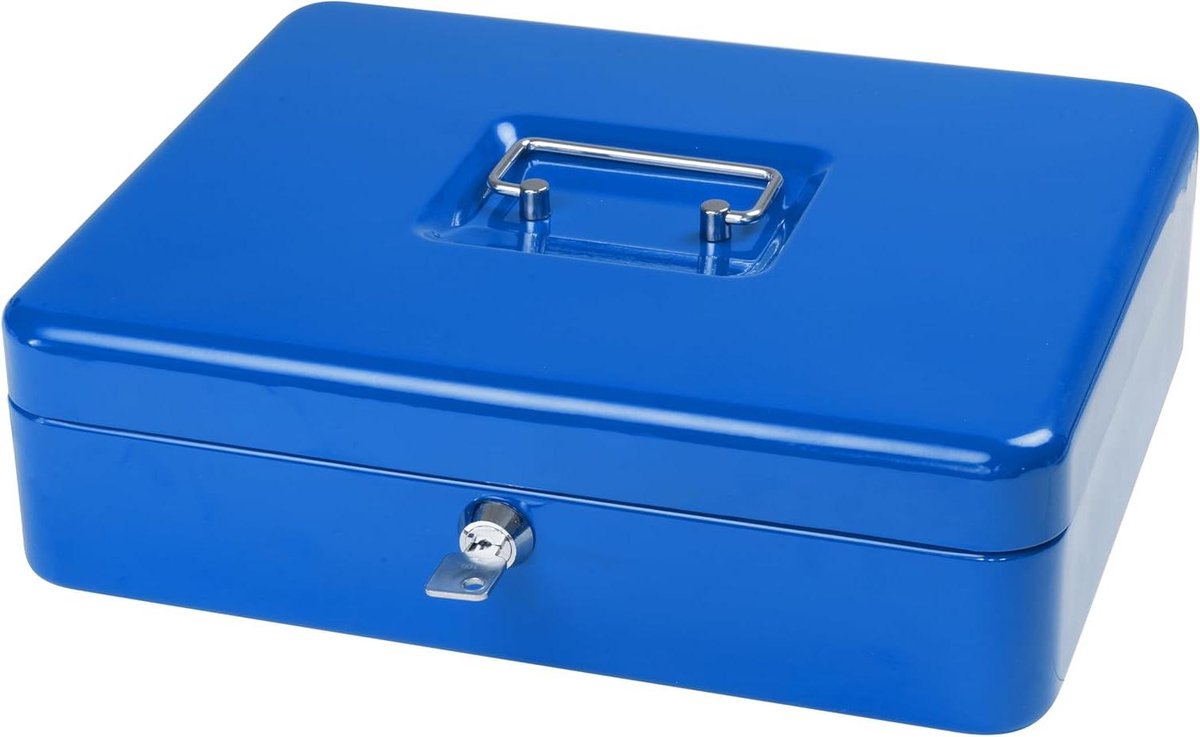 Geldcassette - Munteninzet - Veilig Opbergen - Veiligheidsslot - 30x24x9 cm - Blauw